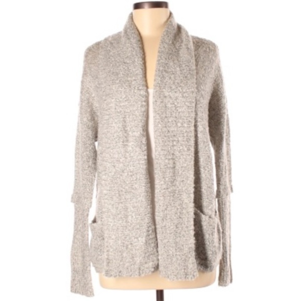 BCBGeneration M/L light grey sweater Shaw collar open front long sleeve w ruffle